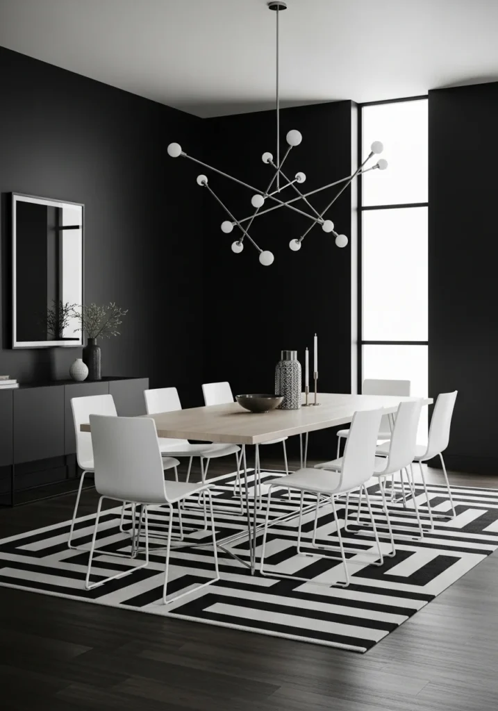 black white dining room