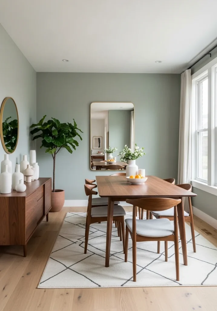Mid century dining room with symmetrical and balanced layout design