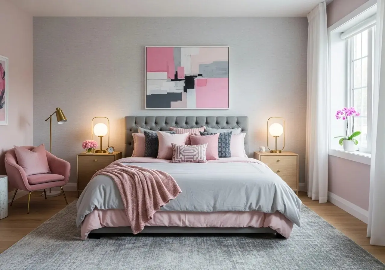 Beautiful pink and gray bedroom look