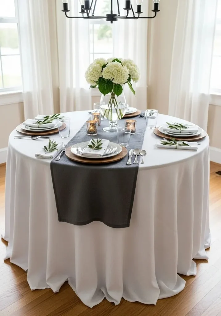 round dining table with mixed textures decor