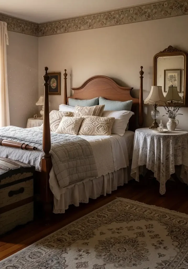 lace crochet details antique bedroom cozy decor