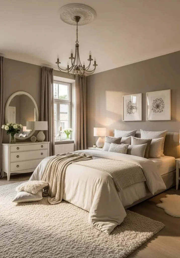 Cream and taupe bedroom color palette with soft luxurious and elegant feel