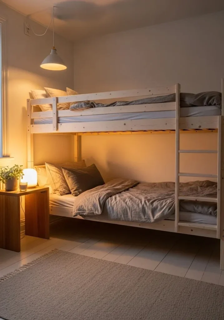 simple bunk bed styling with soft textures and cozy bedroom decor