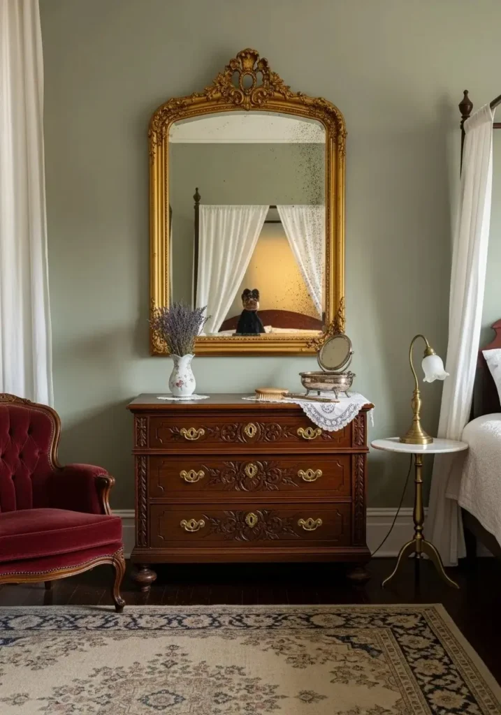 vintage mirror ornate frame antique bedroom decor