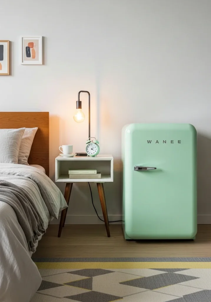 retro mini fridge bedroom aesthetic statement piece