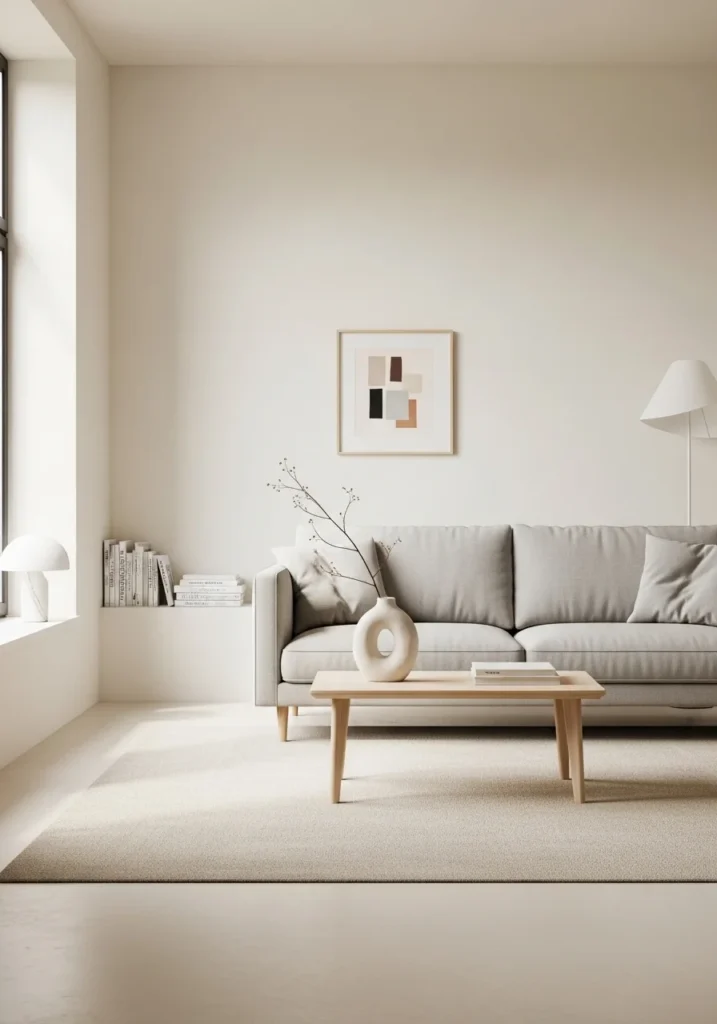 Minimal decor in a Japanese living room with a focus on simplicity and negative space