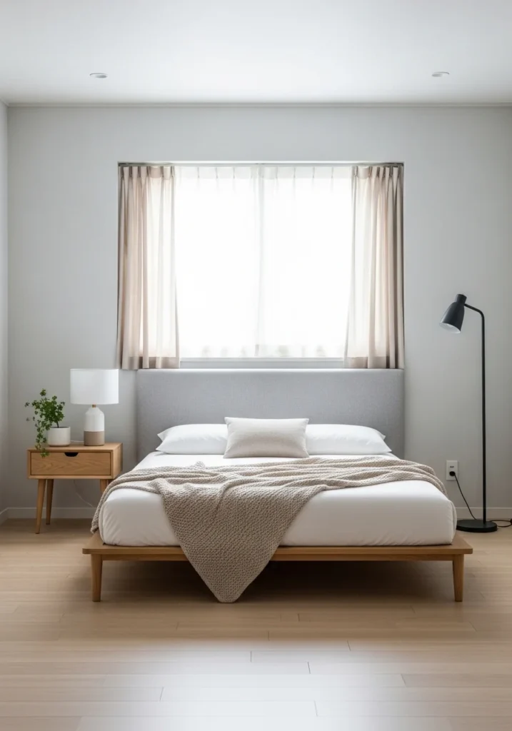 Minimalist bedroom design for single woman with clean and calm aesthetic