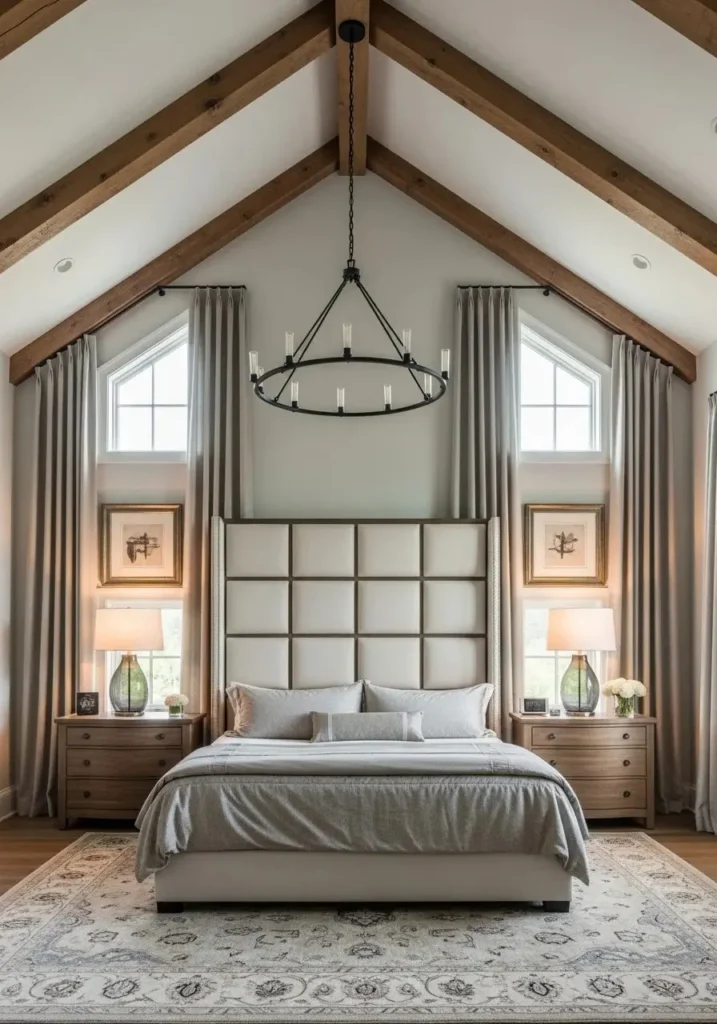 symmetrical vaulted ceiling bedroom balanced layout