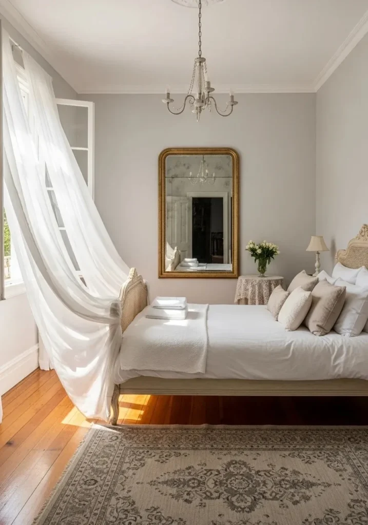 sheer curtains light airy antique bedroom idea