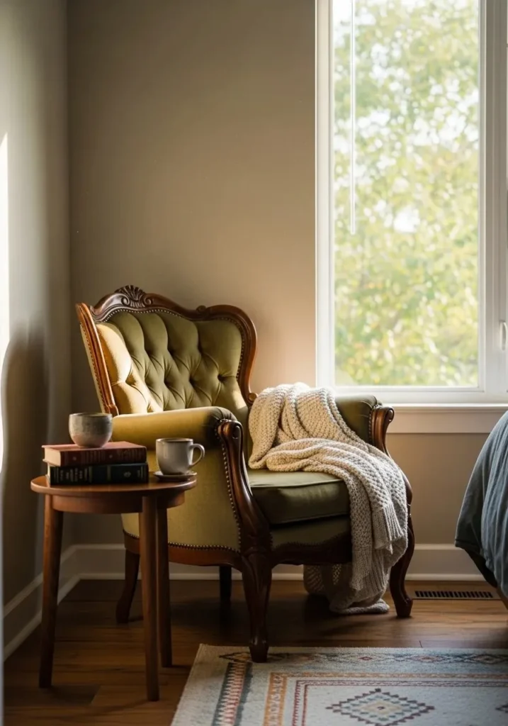 cozy antique reading corner bedroom idea