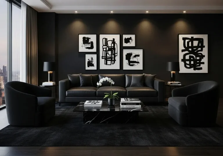 Beautiful black furniture living room look