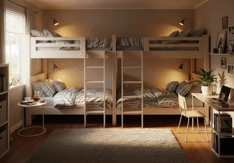 Full view of room with bunk bed look
