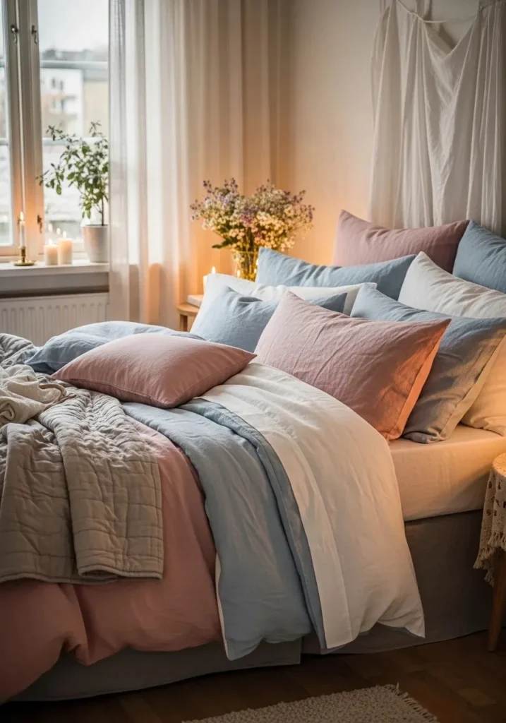 french provincial bedroom layered soft bedding romantic look