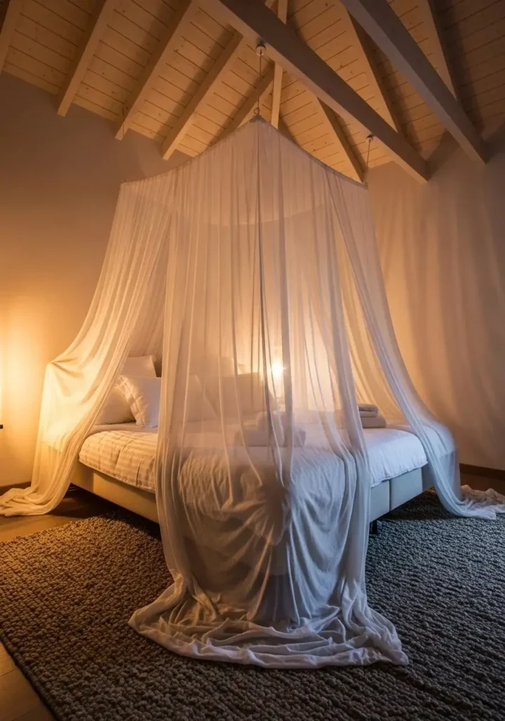 vaulted ceiling bedroom canopy bed cozy idea