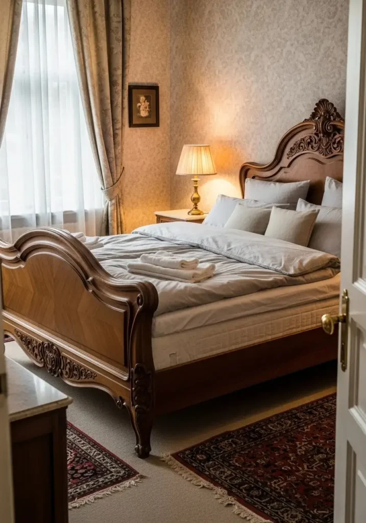 statement antique bed frame vintage bedroom design