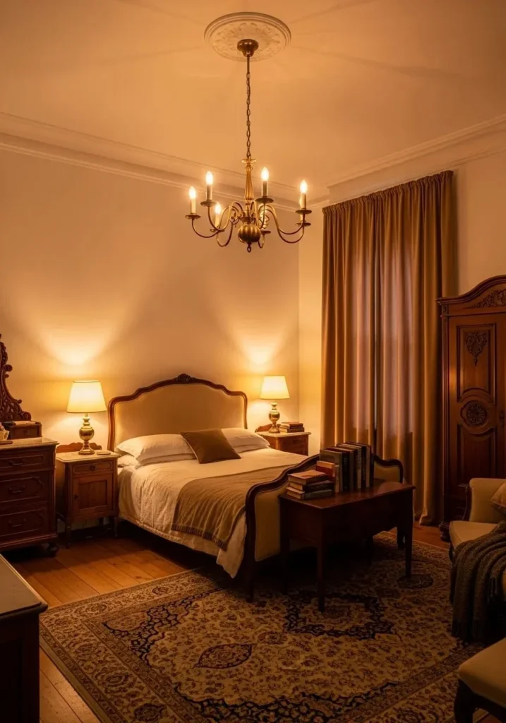 warm soft lighting antique bedroom cozy atmosphere