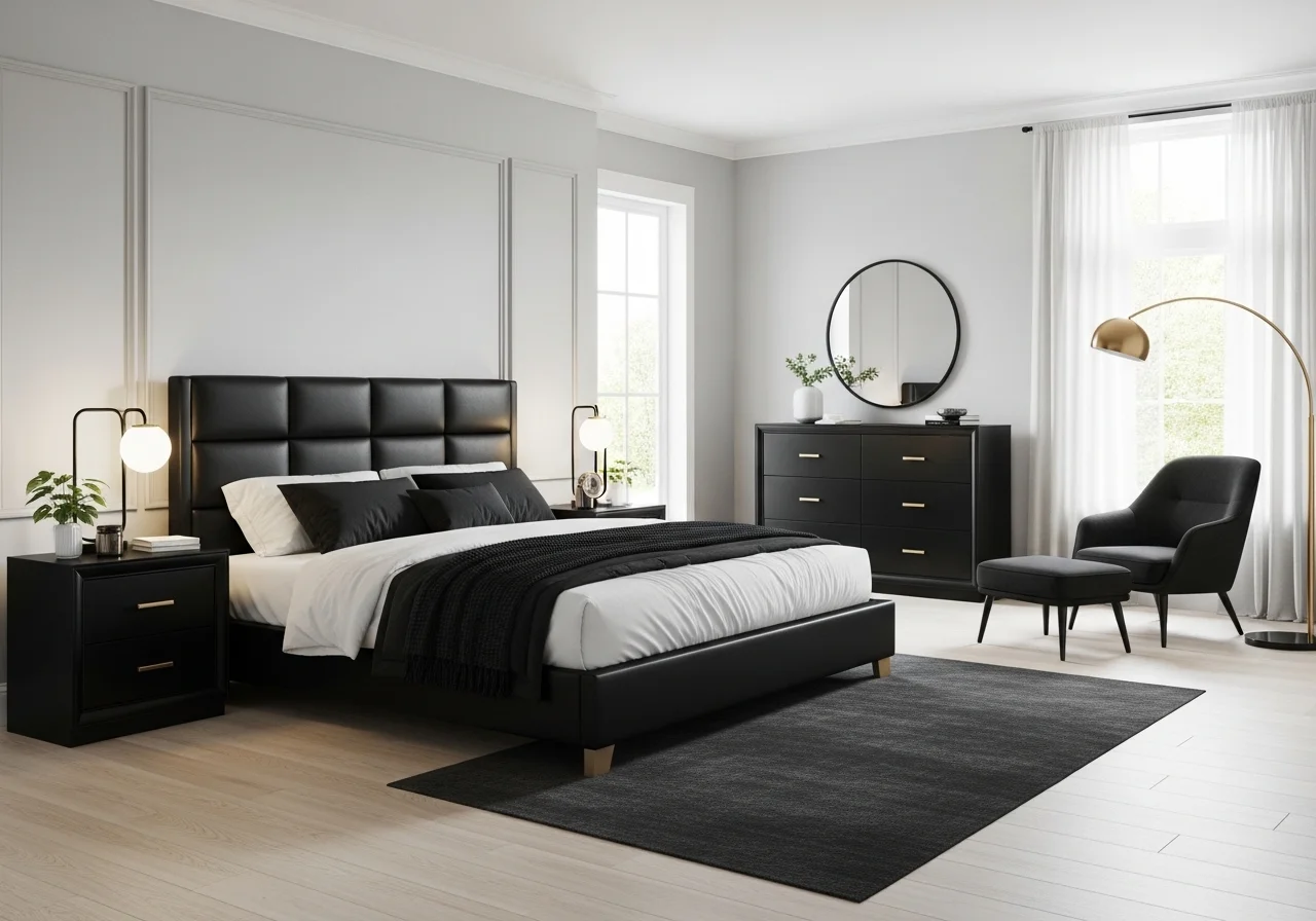 Beautiful black furniture bedroom look