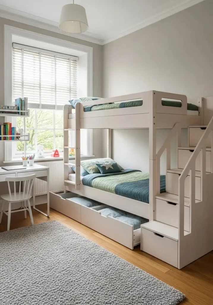 bunk bed with stairs and storage for safe and practical use