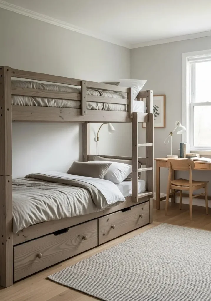 bunk bed with storage drawers underneath for small bedroom organization