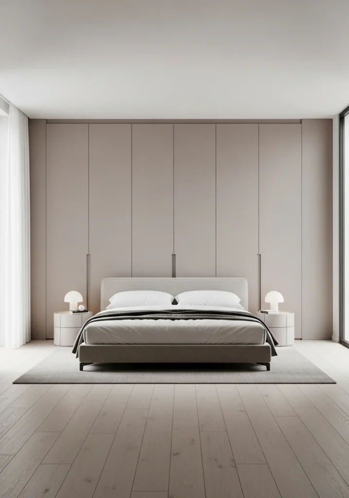Minimal handleless wardrobe creating a sleek and modern bedroom aesthetic