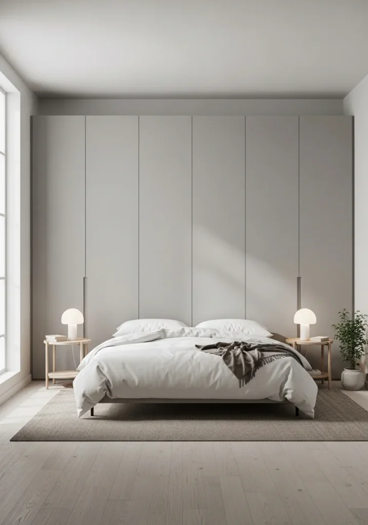 Minimal wardrobe design creating a clean and uncluttered bedroom atmosphere